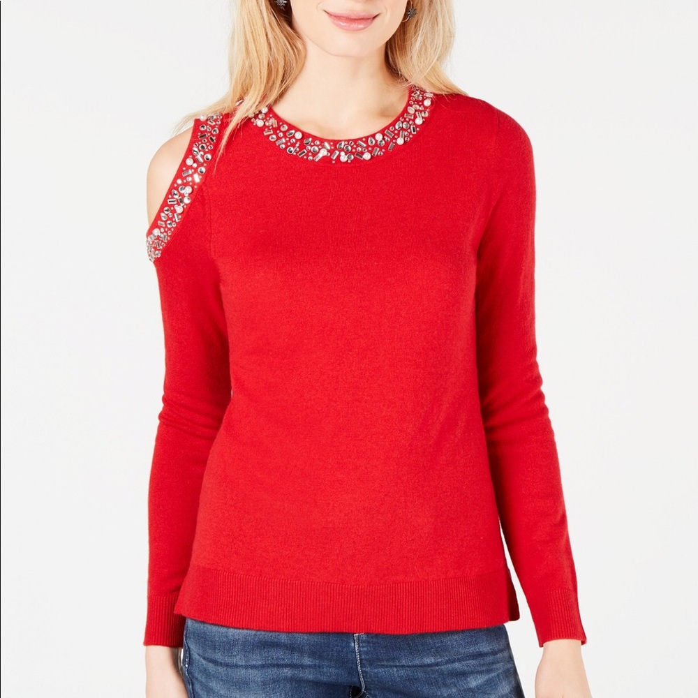 I.N.C. Embellished rhinestone Shoulder Sweater